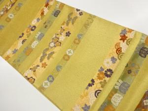 横段に松竹梅・花鳥・桐模様織出し袋帯